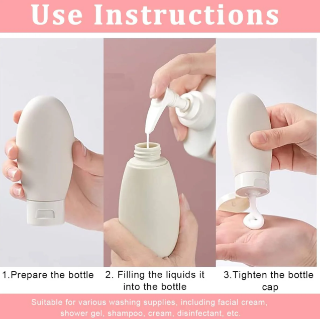 3 pieces travel Silicone Bottles leakproof for Toiletries- 60 ml each